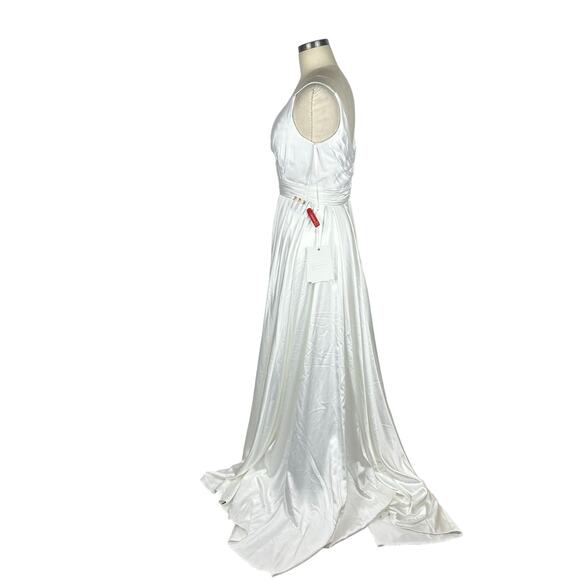 MAC DUGGAL 12443 White Satin V-Neck Sleeveless Long Formal Gown Size 4 NWT Glam - Picture 3 of 16